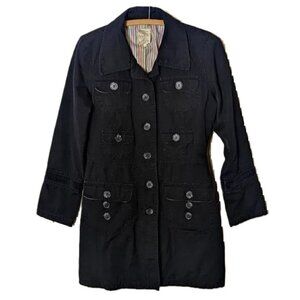 Anthropologie‎ Tulle Trench Coat Canvas Nylon Lined Boho Retro Size Medium